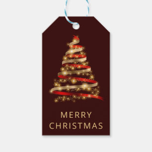 Red and Gold Ribbon & Glitter Christmas Tree Gift Tags