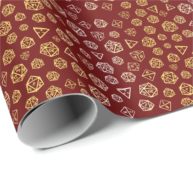 Red and Gold Roleplaying Dice Wrapping Paper (Roll Corner)