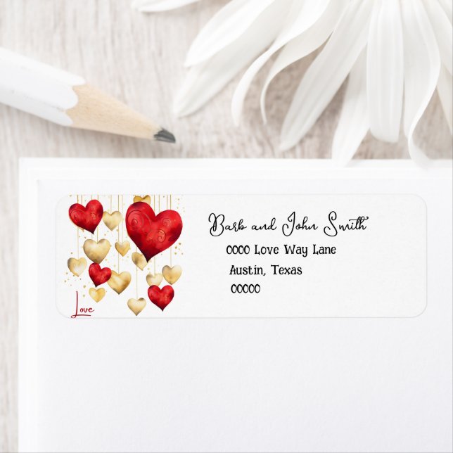 Red and Gold Romantic Hearts Return Address Label (Insitu)