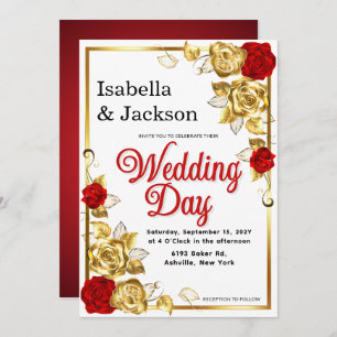Red And Gold Rose Floral Wedding Invitation