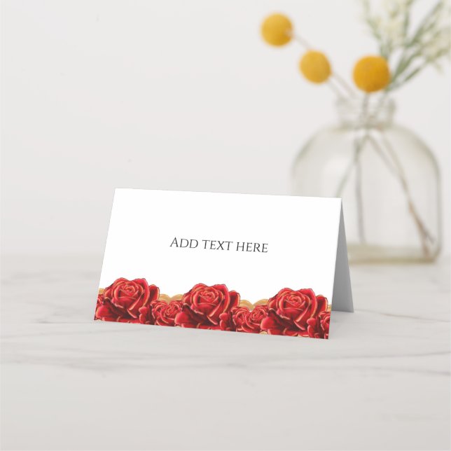 Red and Gold Rose Place Card (Front)