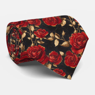 Red and Gold Roses On Black Tie