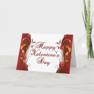 Red and Gold Roses Valentine Card