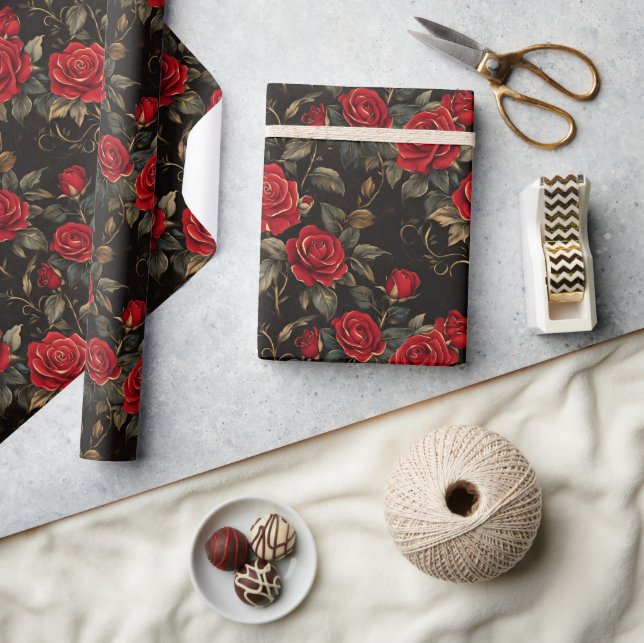 Red and Gold Roses  Wrapping Paper (Crafts)