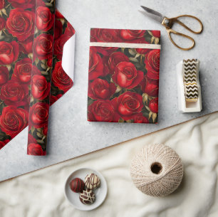 Red and Gold Roses Wrapping Paper