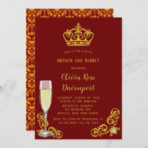 Red and Gold Royal Crown Brunch and Bubbly Invitation