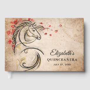 Red and Gold Rustic Ranchera Mexican Quinceanera Guest Book