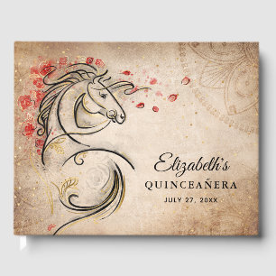 Red and Gold Rustic Ranchera Mexican Quinceanera Guest Book