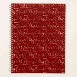 Red and Gold Script Merry Christmas Happy New Year Planner