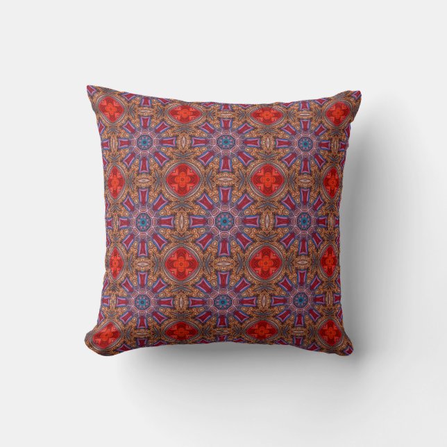 Red and Gold Scroll Medallion Pattern Cushion (Front)