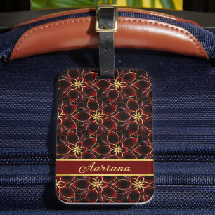  Red And Gold Seamless Pattern Floral Luggage Tag