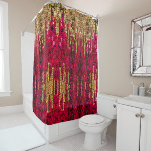 Red and gold sequins pattern shower curtain
