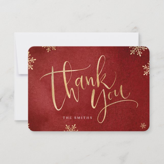 red and gold simple modern Calligraphy christmas Thank You Card (Front)