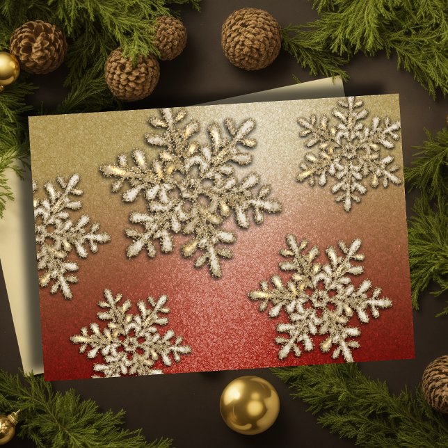 Red and Gold Snowflake Shimmer Holiday Card (Creator Uploaded)