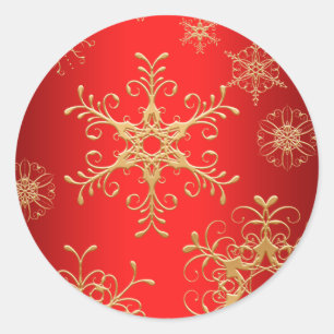 Red and Gold Snowflake Sticker
