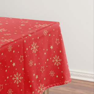Red and Gold Snowflake Tablecloth