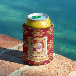 Red and Gold Snowflakes Christmas patterns Can Cooler