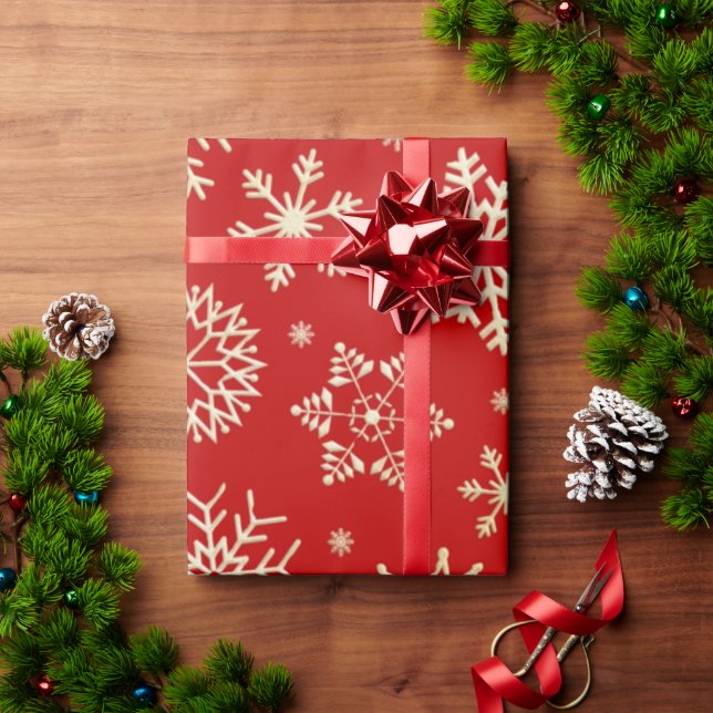 Red and Gold Snowflakes Christmas Wrapping Paper (Holiday Gift)