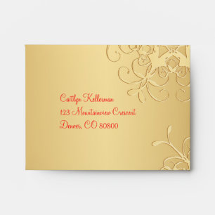 Red and Gold Snowflakes Envelope for RSVP Card