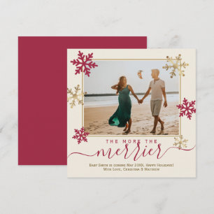 Red and Gold Snowflakes Photo Christmas Pregnancy  Announcement