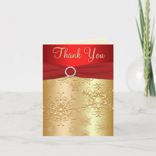 Red and Gold Snowflakes Thank You Card