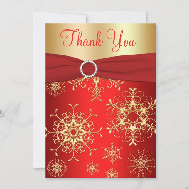 Red and Gold Snowflakes Thank You Card (Front)