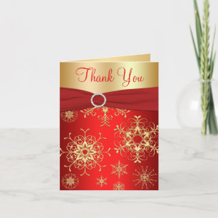 Red and Gold Snowflakes Thank You Card