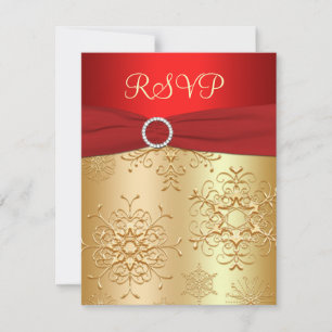 Red and Gold Snowflakes Wedding RSVP Card
