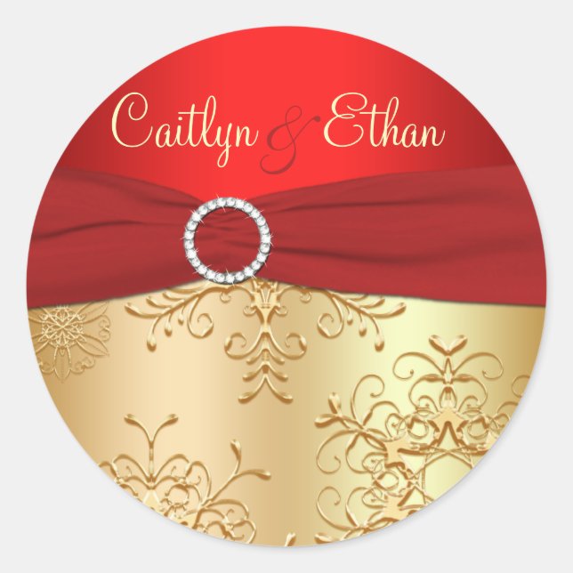 Red and Gold Snowflakes Wedding Sticker (Front)