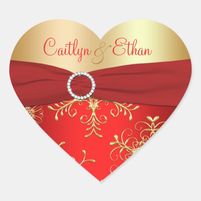 Red and Gold Snowflakes Wedding Sticker (Front)
