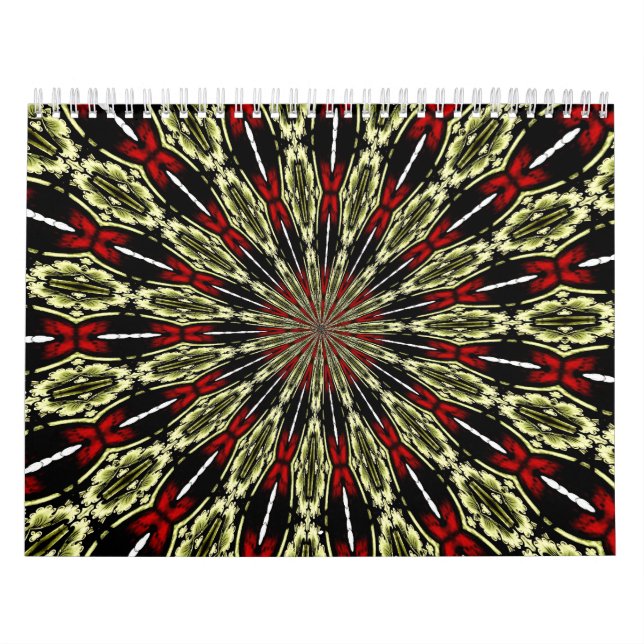 Red and Gold Stained Glass Window Kaleidoscope Calendar (Cover)