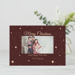 Red and Gold Starry Night Photo Christmas Holiday Card