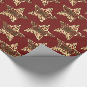 Red and Gold Stars Pattern Burgundy Christmas Chic Wrapping Paper