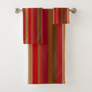 Red and Gold Stripe Bath Towel Set
