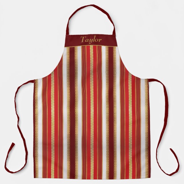 Red and Gold Stripe Personalised Apron (Front)