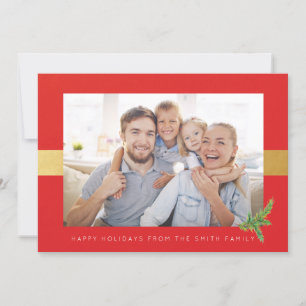 Red and Gold Stripe Photo Holiday Greetings Card