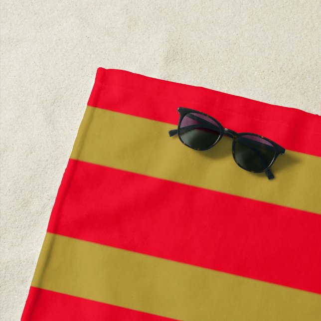 Red and Gold Stripes Beach Towel (In Situ)