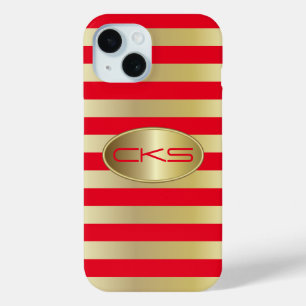 Red and Gold Stripes   Monogram iPhone 15 Case