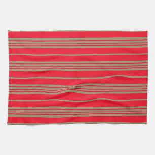 Red and Gold Stripes Tea Towel