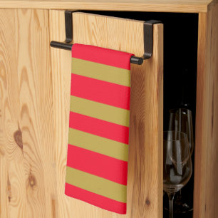 Red and Gold Stripes Tea Towel