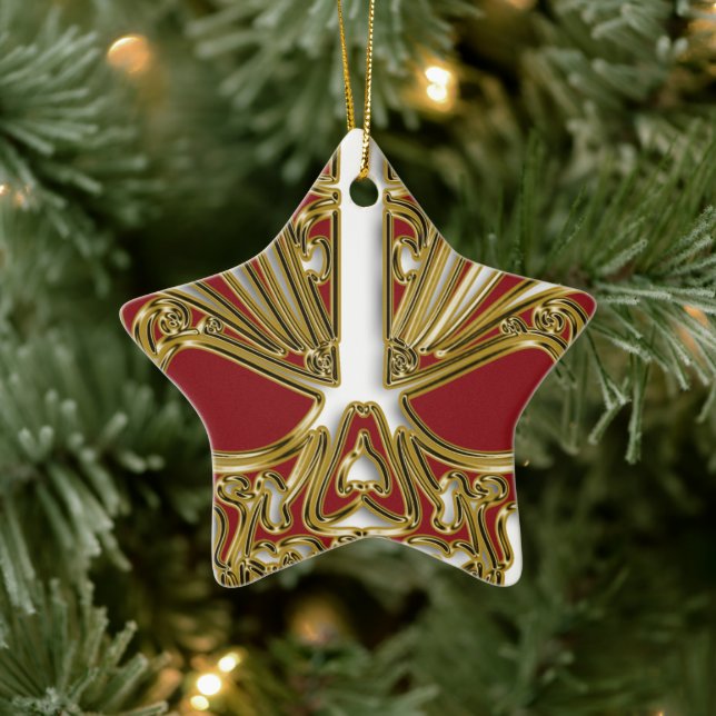 Red and gold sugar skull cranium ceramic ornament (Tree)