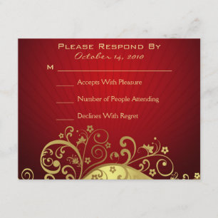 Red and Gold Swirl Reply Card