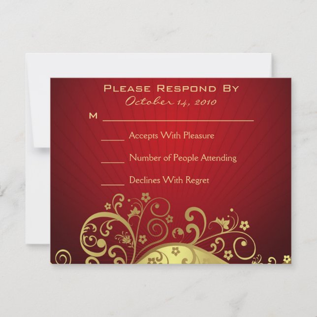 Red and Gold Swirl Reply Card (Front)