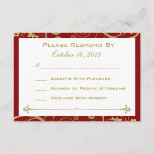 Red and Gold Swirl RSVP Card