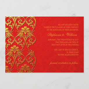Red and Gold Swirl Wedding Invitation