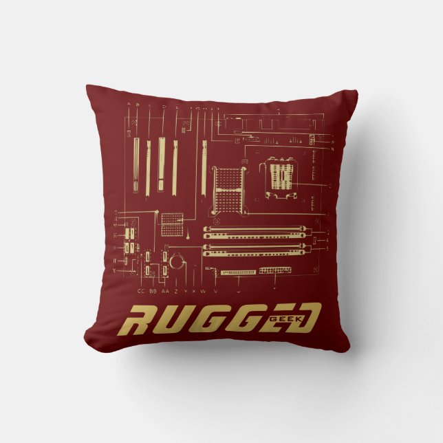 red and gold Tech | Motherboard | Circuit Board Cushion (Front)