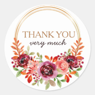 Red and gold thank you flowers sticker