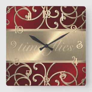 Red and Gold Time Flies Clock