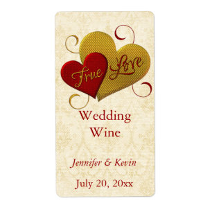 Red and Gold True Love Wedding Mini Wine Label