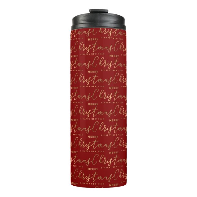 Red and Gold Typography Script Merry Christmas  Thermal Tumbler (Front)